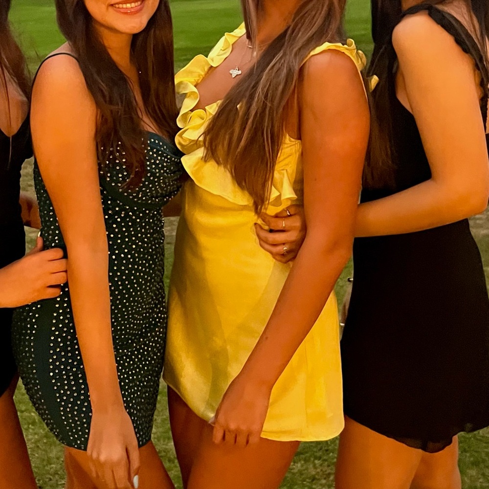 Yellow house of cb mini ruffle dress